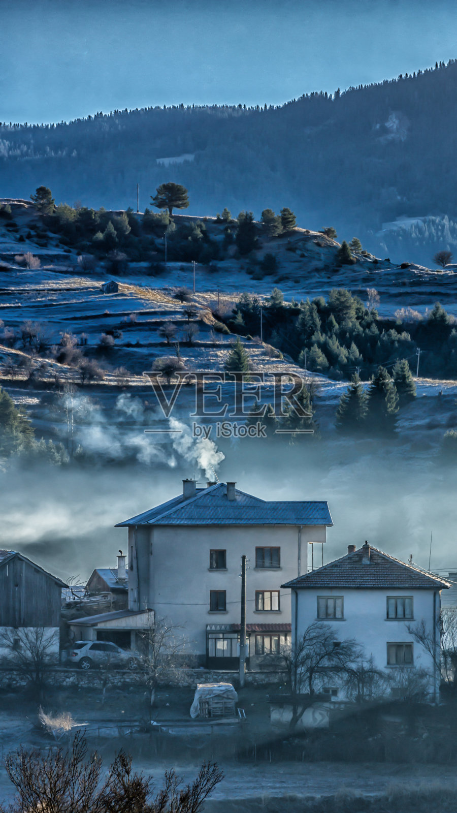 垂直拍摄的雪乡景观照片摄影图片