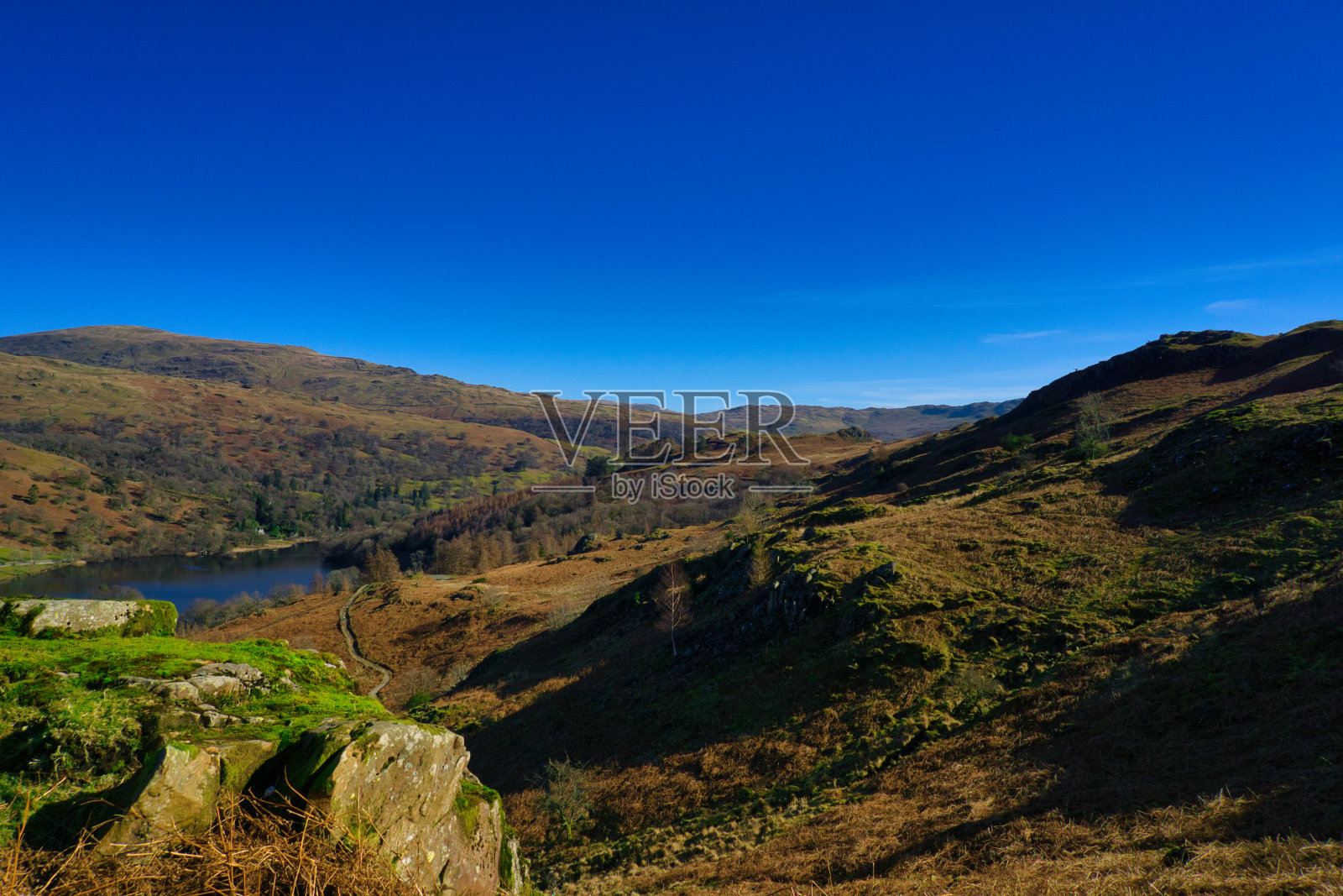 湖区的湖泊和峡谷照片摄影图片