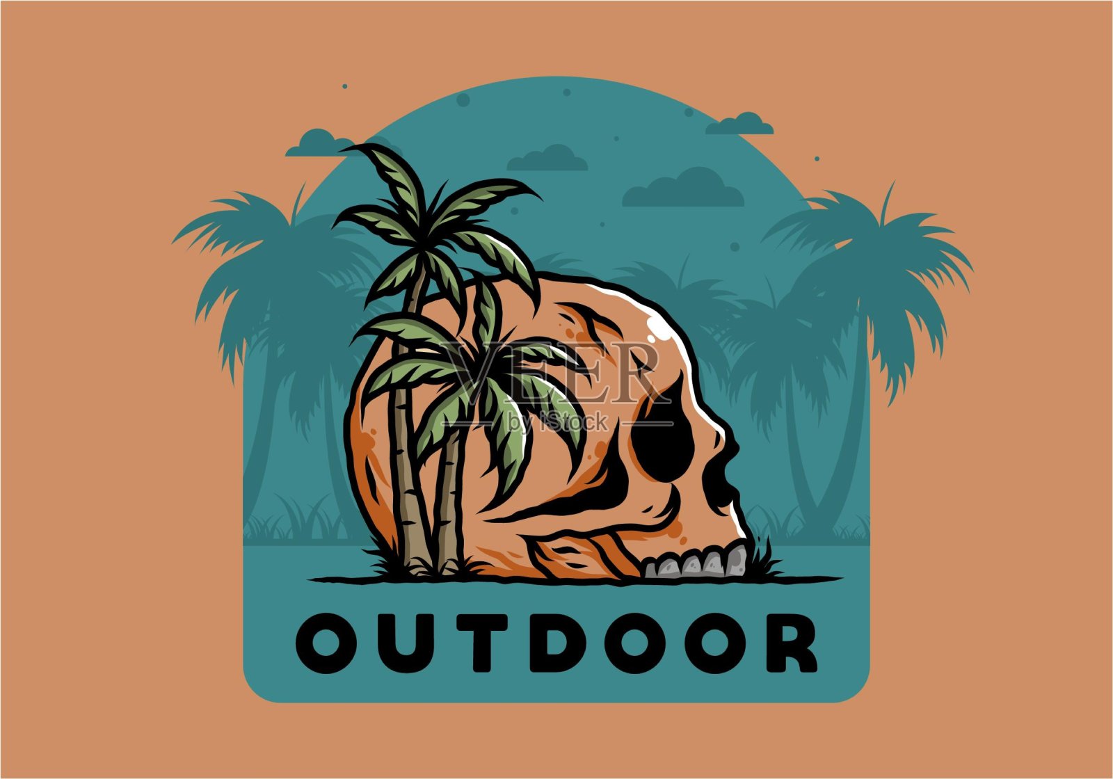 椰子树下的骷髅头插图设计元素图片