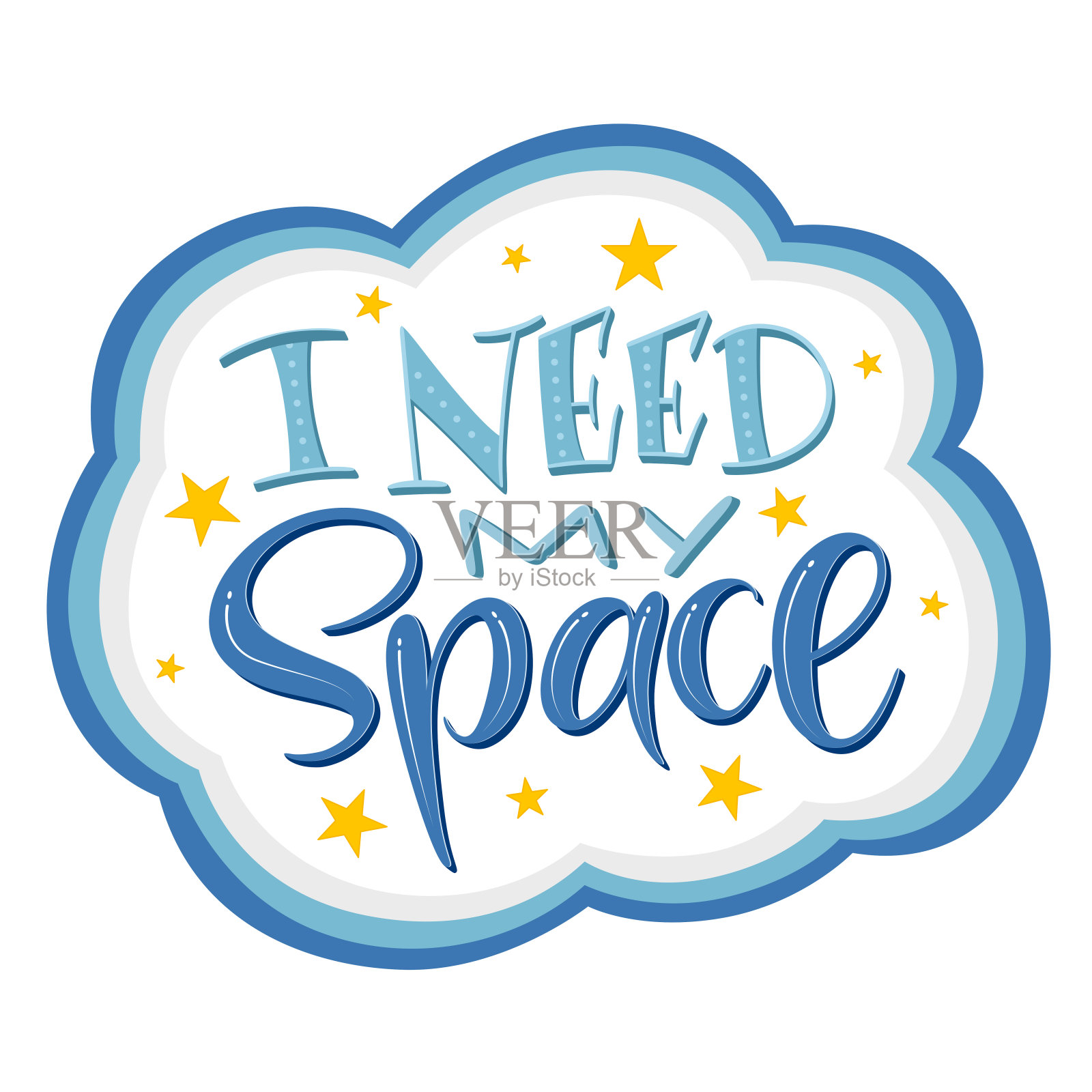 向量口号:我需要空间。为t恤，卡片，海报手绘银河图案。插画图片素材