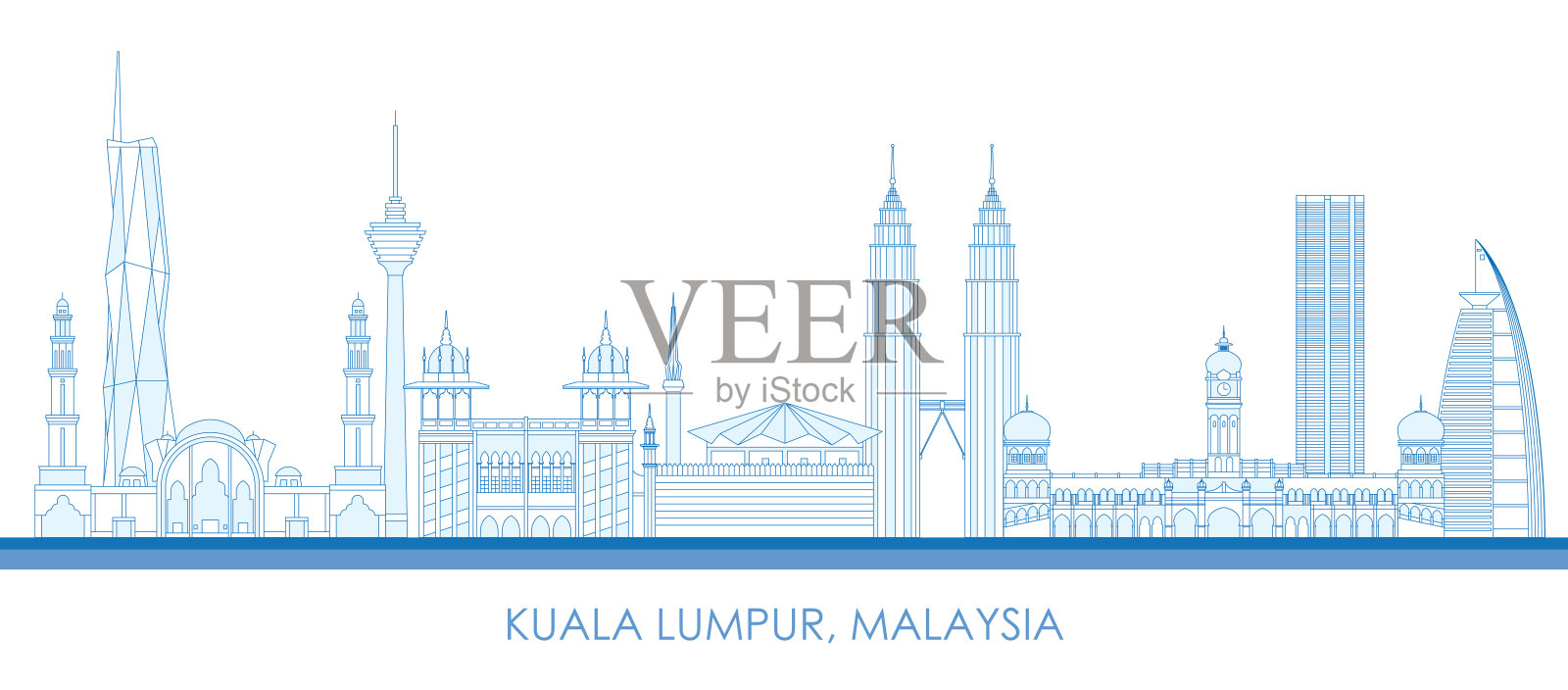 马来西亚吉隆坡城市轮廓天际线全景插画图片素材