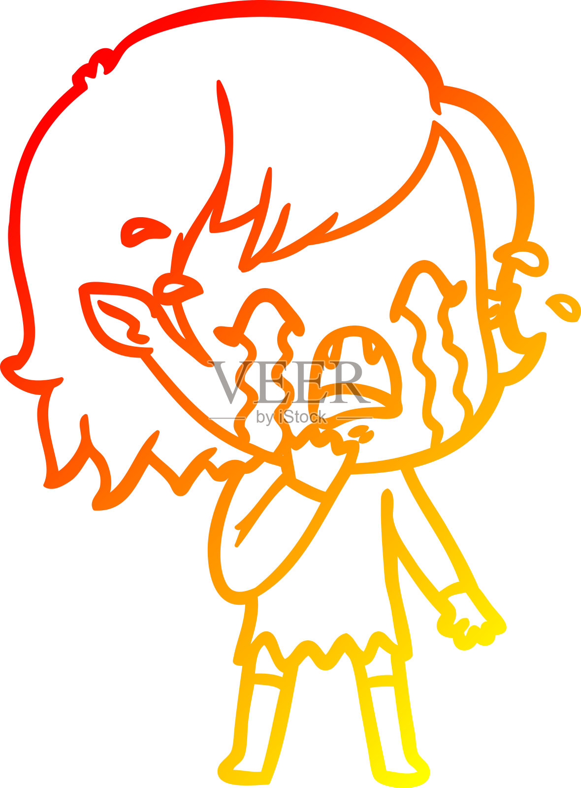 温暖的梯度线绘制卡通哭泣的吸血鬼女孩插画图片素材