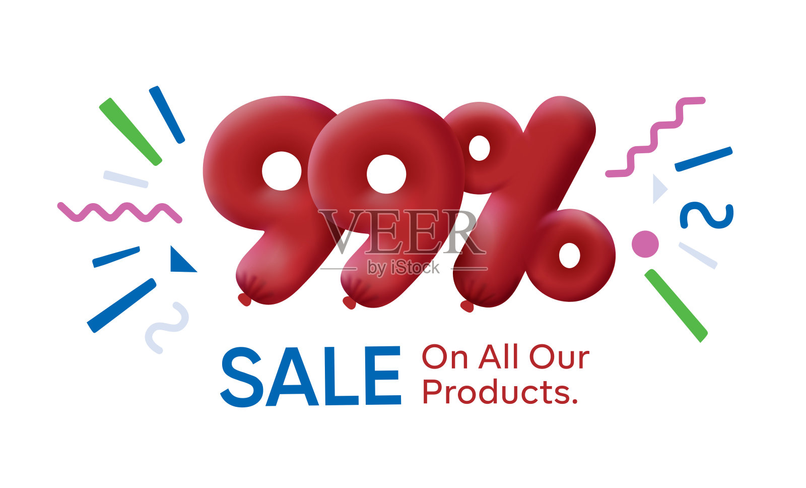 夏季特惠横幅以3d气球形式99%折扣红色矢量设计季节性购物促销广告插图3d数字标签提供标签享受折扣高达99%折扣设计元素图片