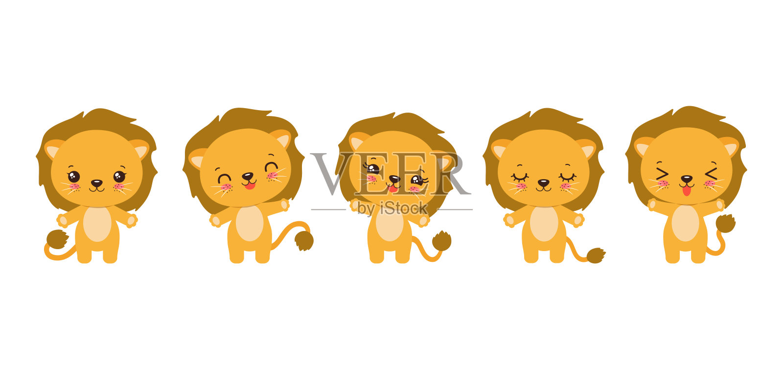 可爱可爱的小狮子表情符号。插画图片素材