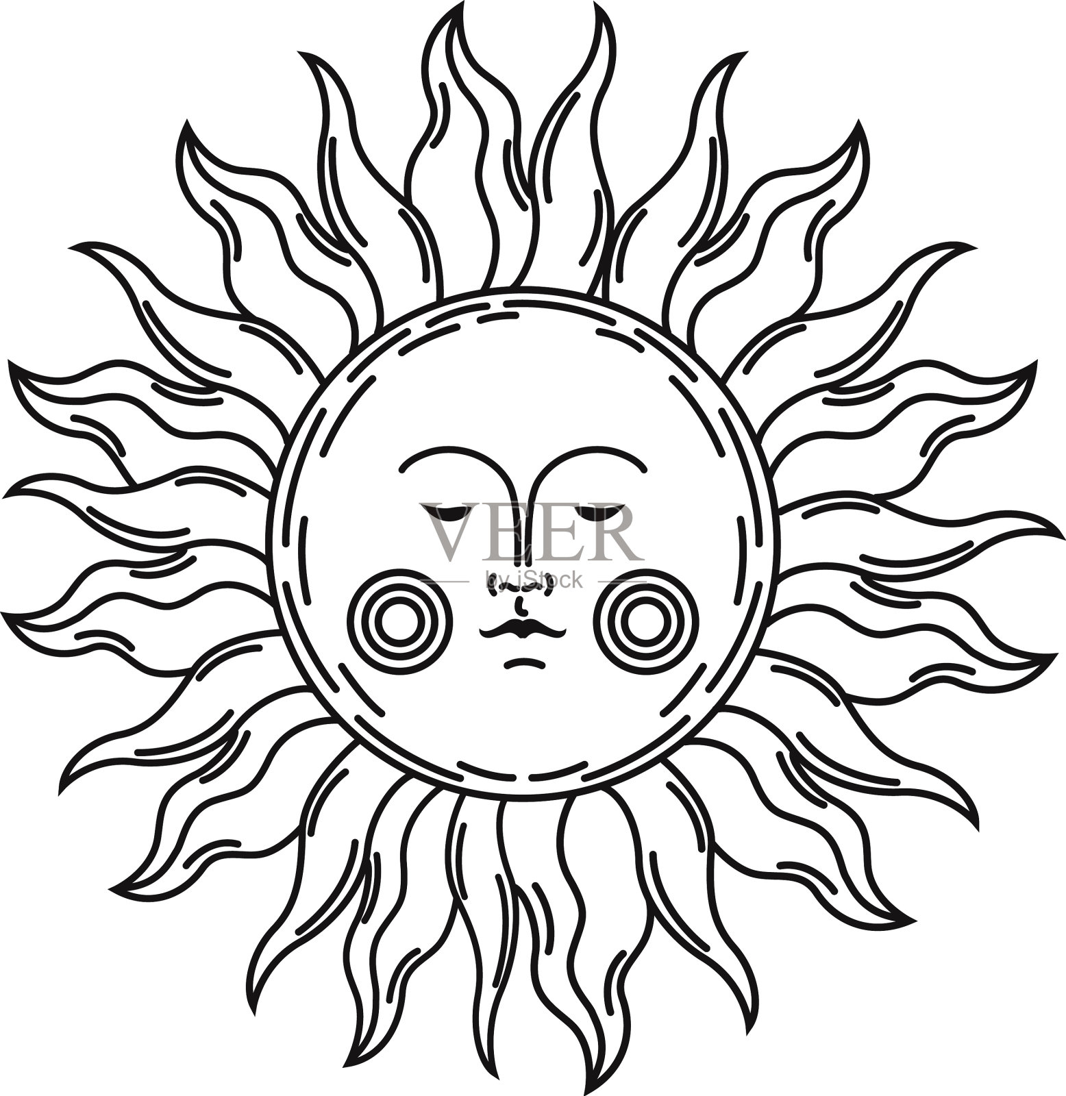 神秘的太阳脸符号插画图片素材