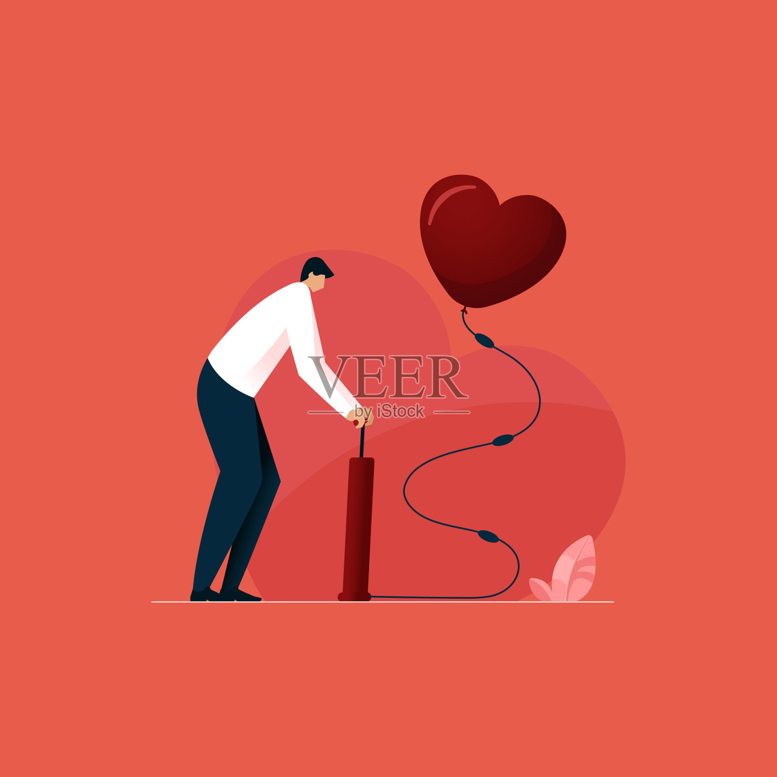 男友为女友吹心形气球，表白和情人节庆祝插画图片素材