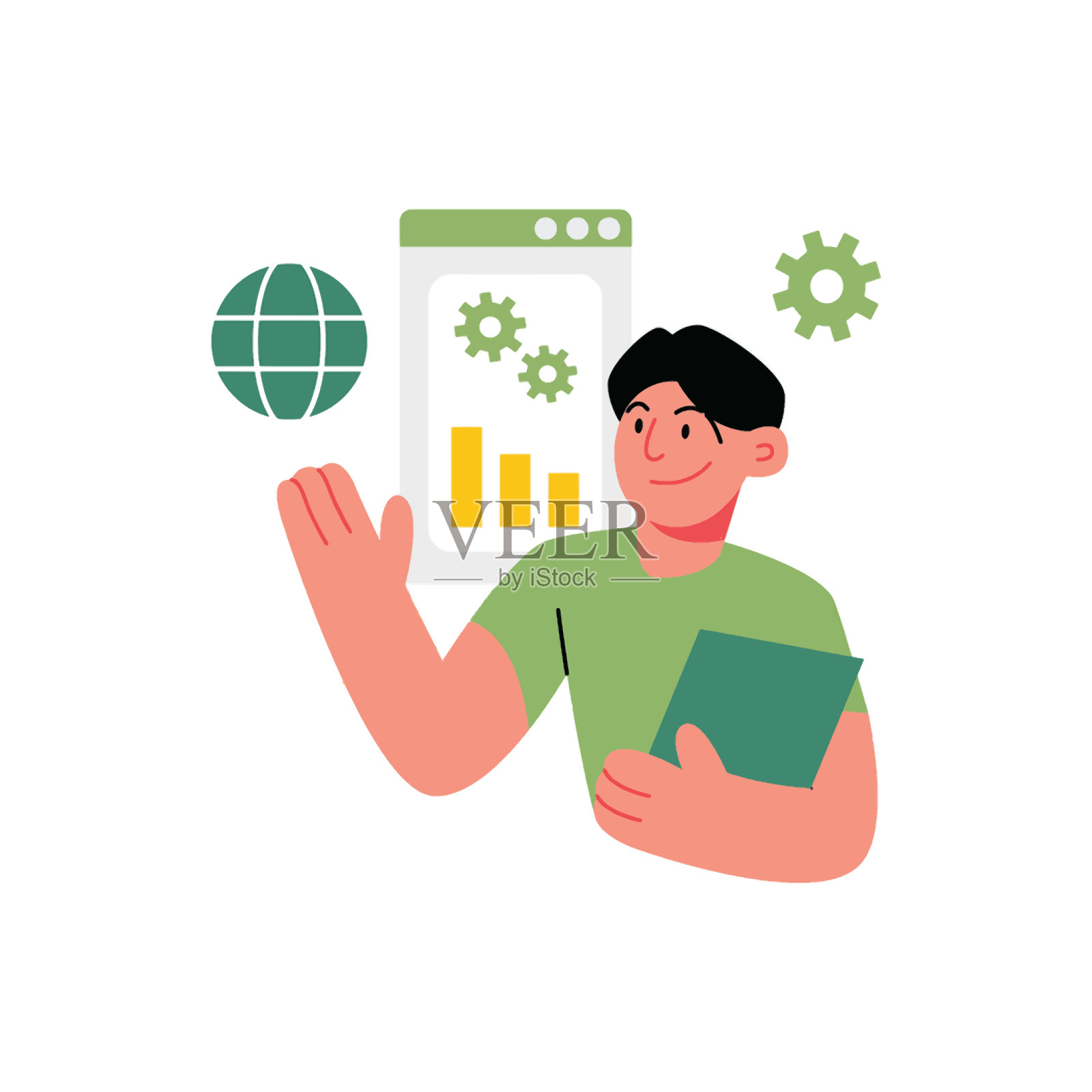 男子手持白底书插画图片素材