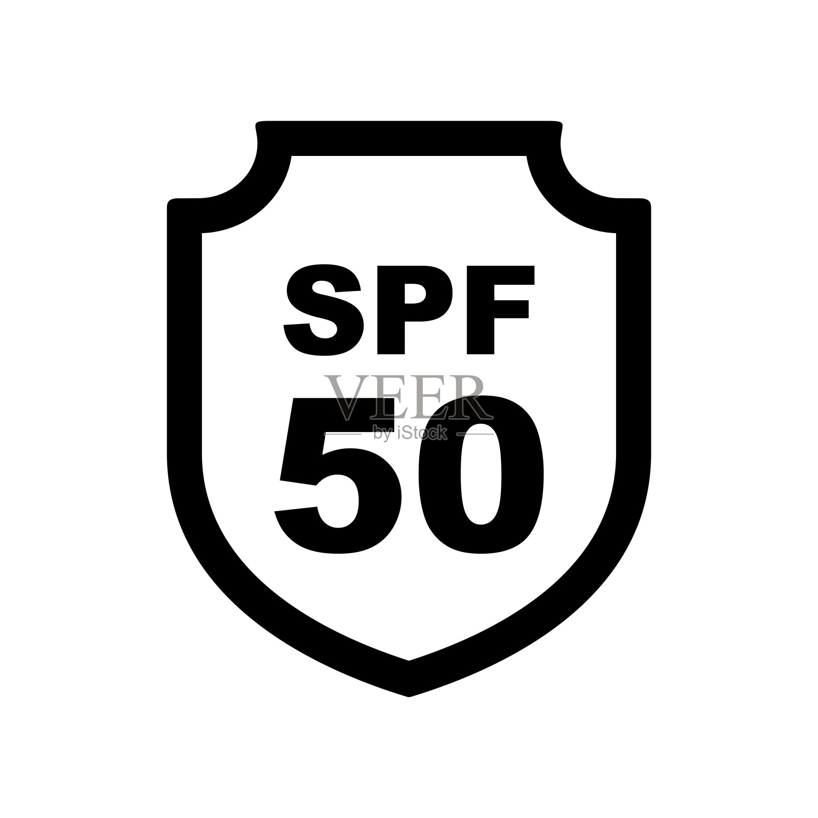 防晒SPF 50简单平面图标矢量。SPF 50图标。盾牌图标插画图片素材
