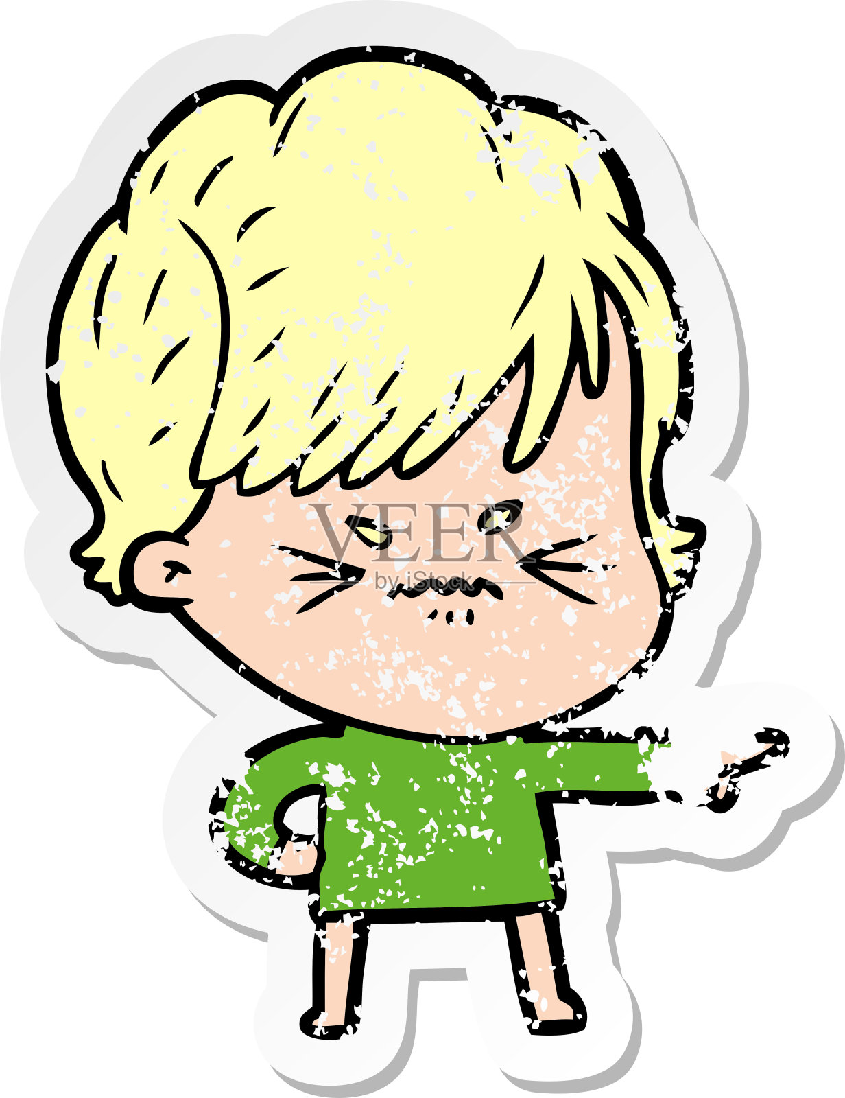 一个沮丧的卡通女人的痛苦贴纸插画图片素材