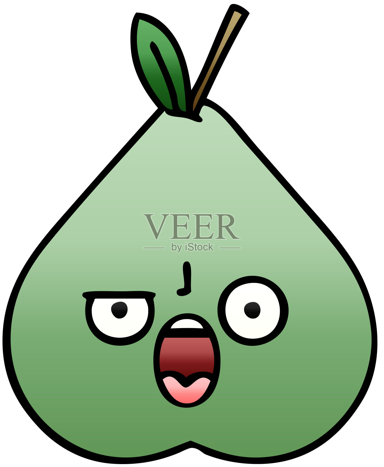 渐变阴影卡通的绿色梨插画图片素材