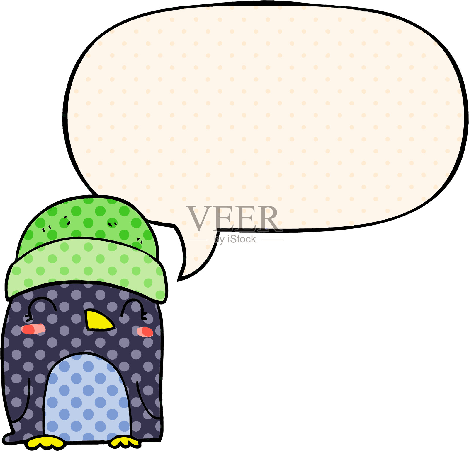 可爱的卡通企鹅，带有漫画风格的语音泡泡插画图片素材