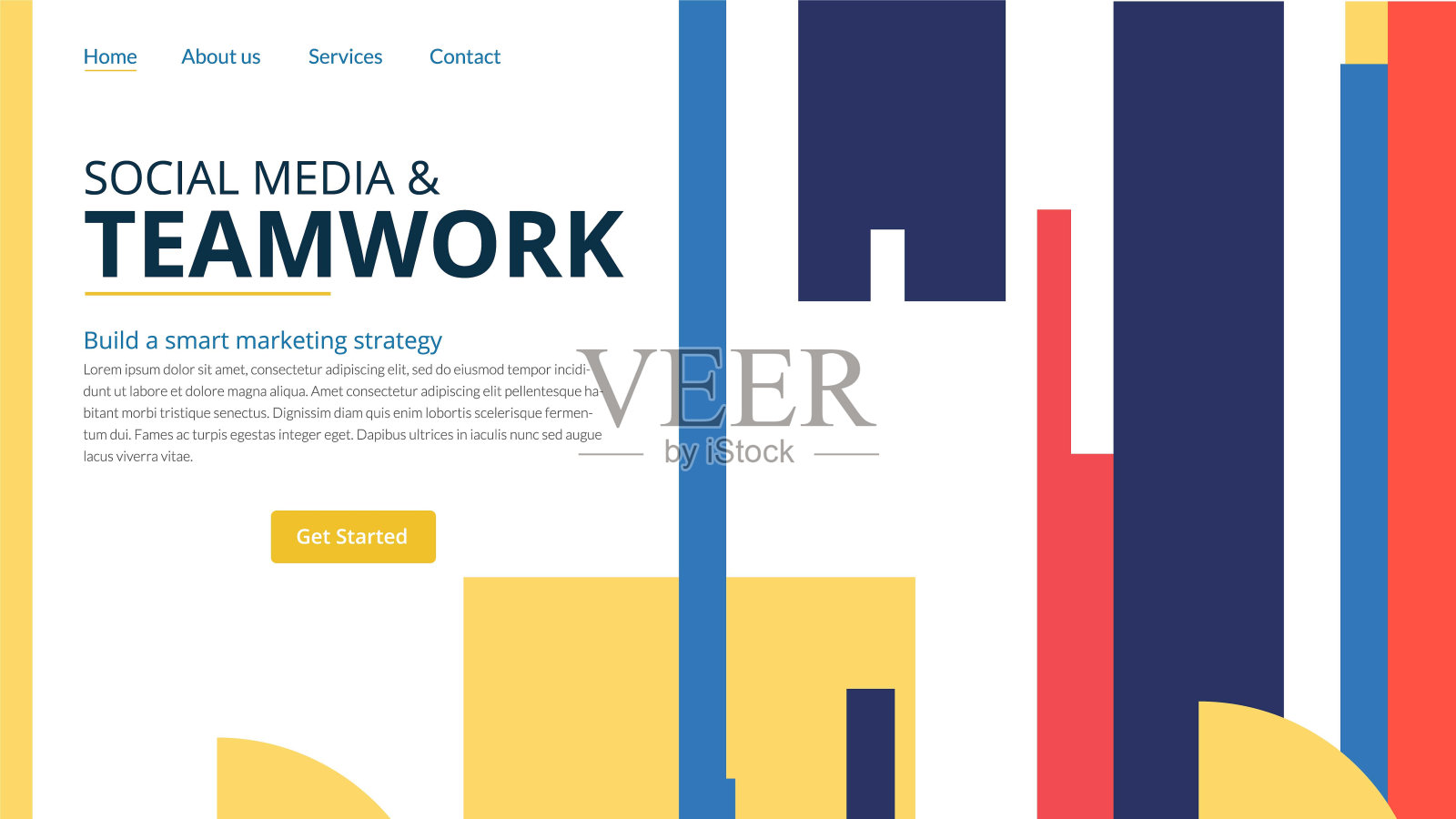 网页横幅，信息图形与现代形状和抽象。矢量插图网站概念。插画图片素材