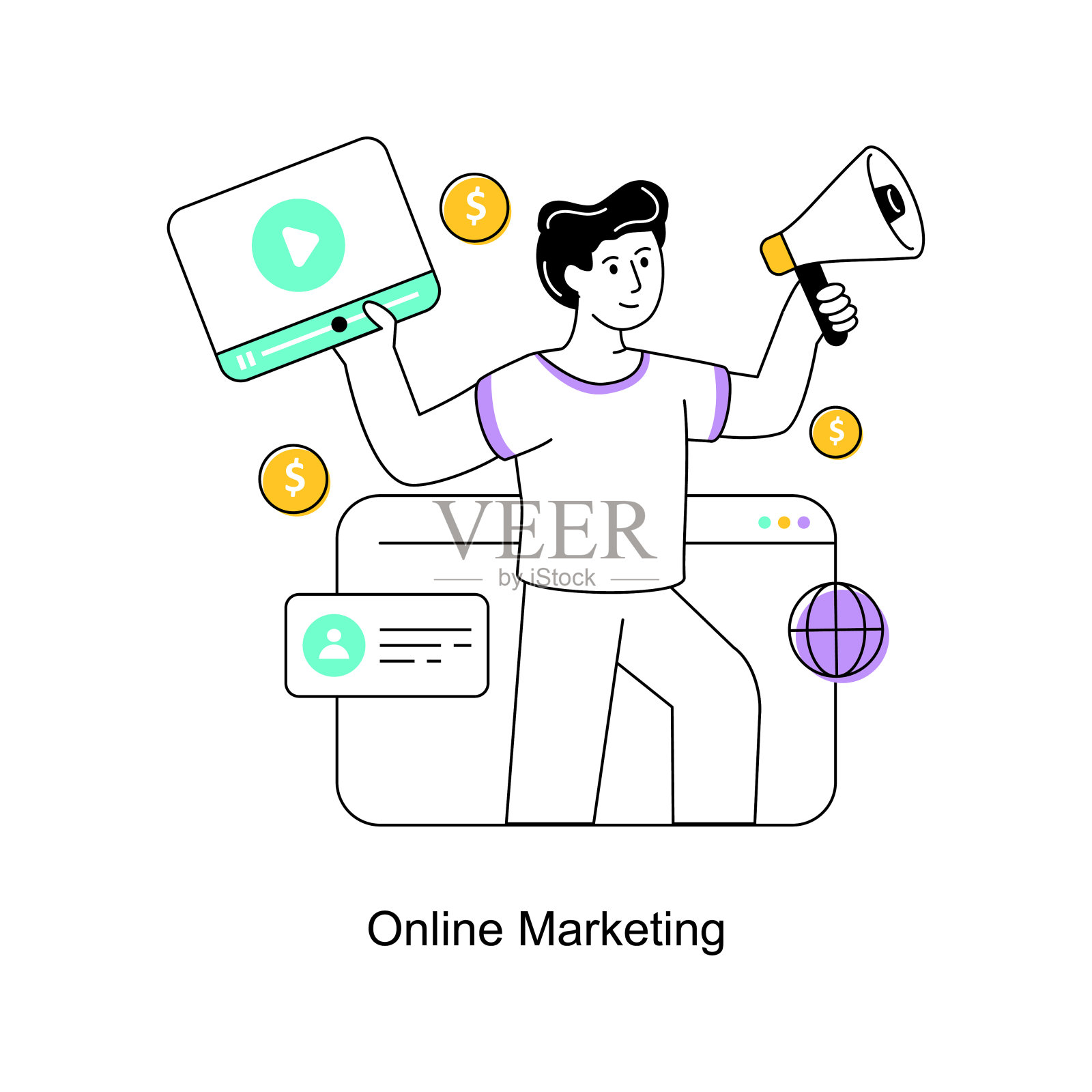 网络营销平面风格设计矢量插图。股票插图插画图片素材