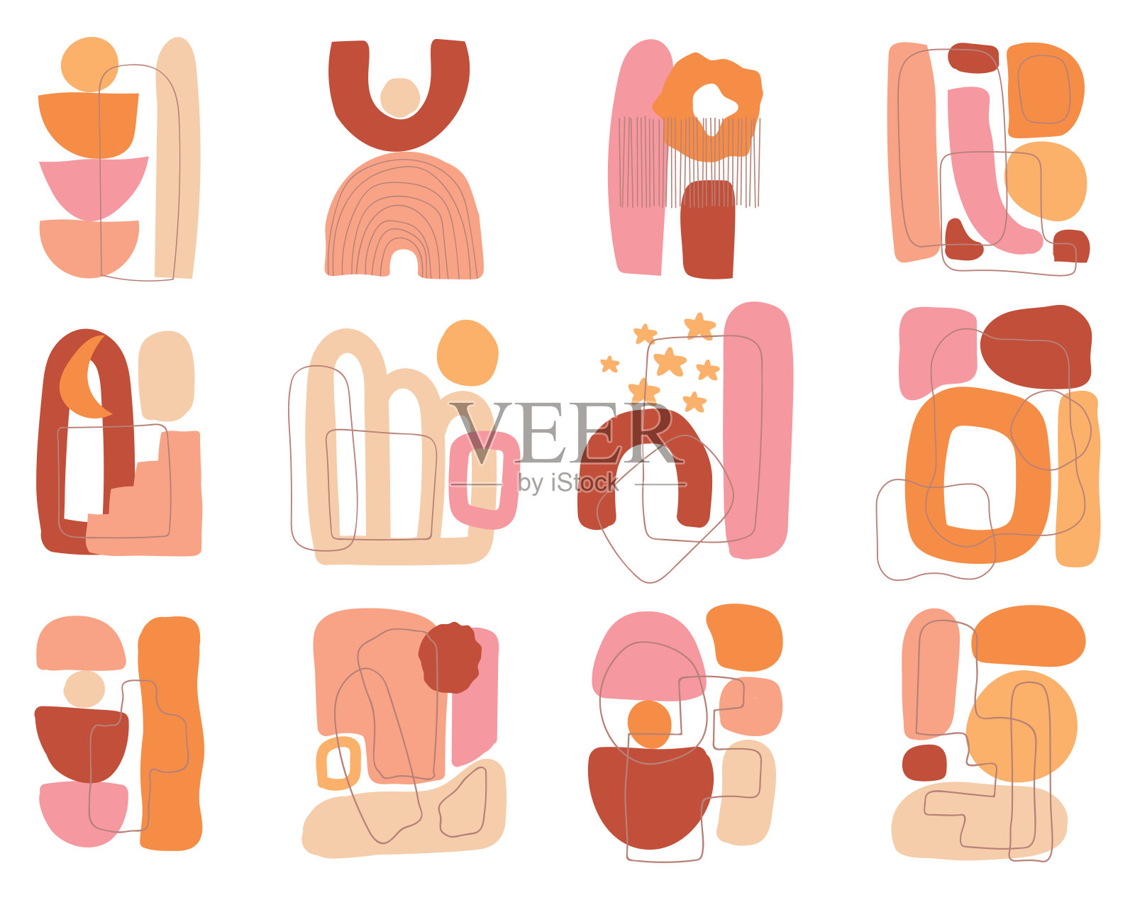 现代抽象美学波西米亚风格的海报。几何潮流的极简手绘背景，中世纪艺术的墙壁装饰，室内海报设计插画图片素材