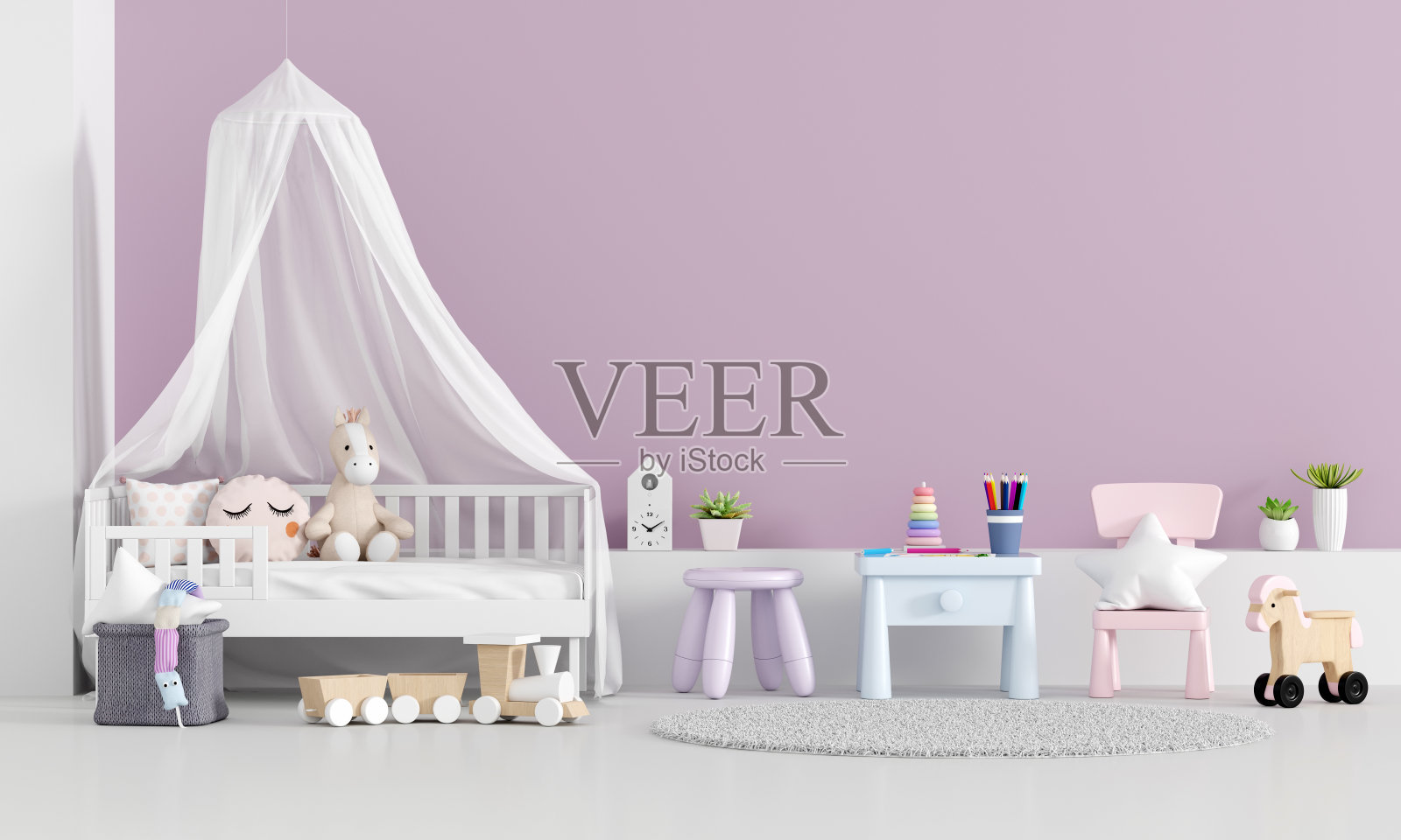 儿童卧室内部的拷贝空间，3D渲染照片摄影图片