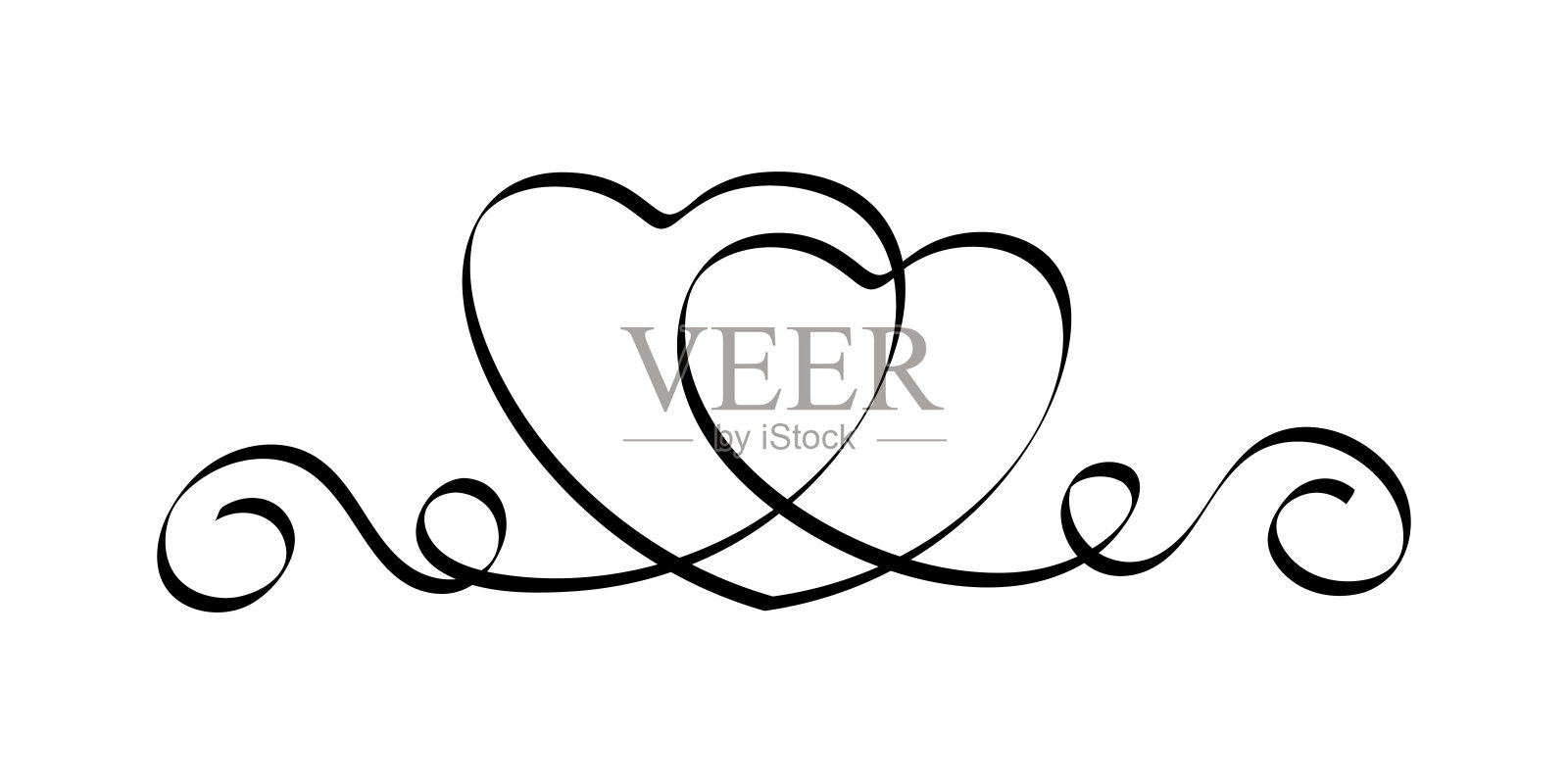 书法繁盛人心。手绘复古婚礼元素。漩涡装饰插画图片素材