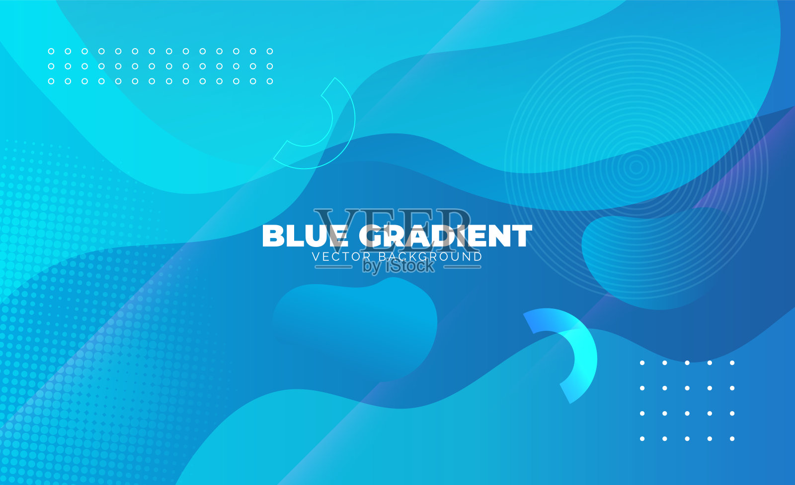 抽象蓝色梯度颜色流体背景与几何圆形元素。现代未来主义背景插画图片素材