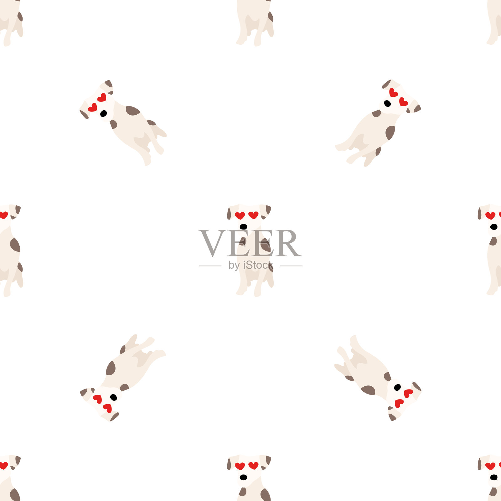 可爱的狗狗杰克罗素梗。范妮动物。矢量手绘无缝模式。适合婴儿，儿童服装，印花设计，纺织品。白色背景。插画图片素材