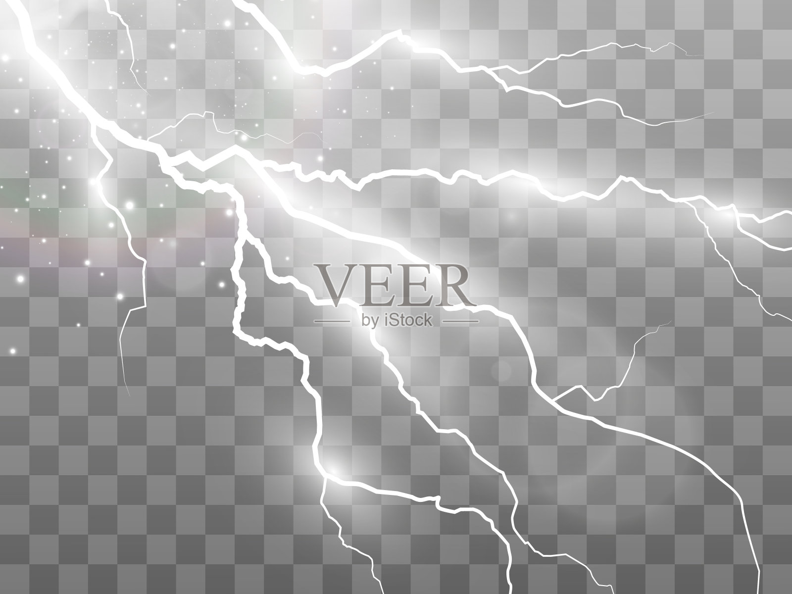 矢量图像的现实闪电。闪电在透明的背景上。插画图片素材