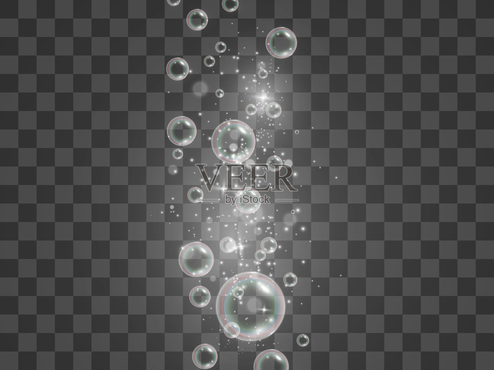 透明背景上的空气肥皂泡。灯泡的矢量插图。插画图片素材