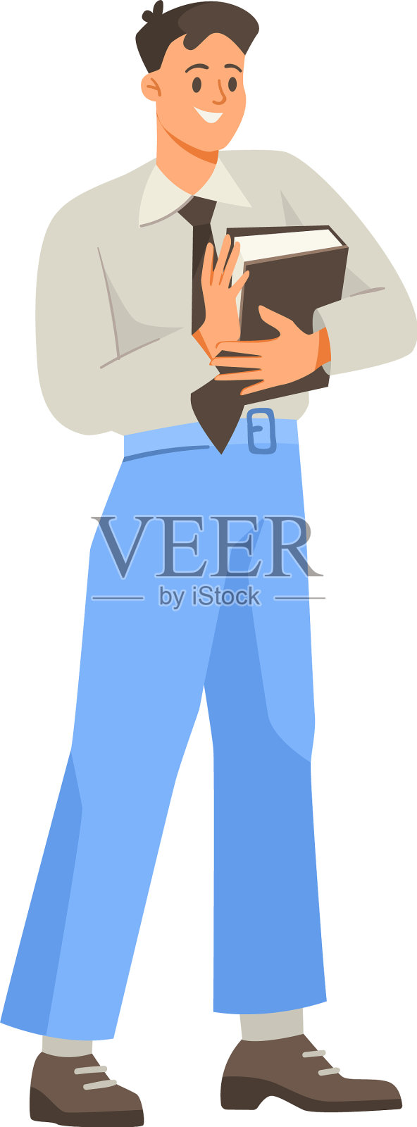 开朗的男人办公室职员拿着文件夹和插画图片素材