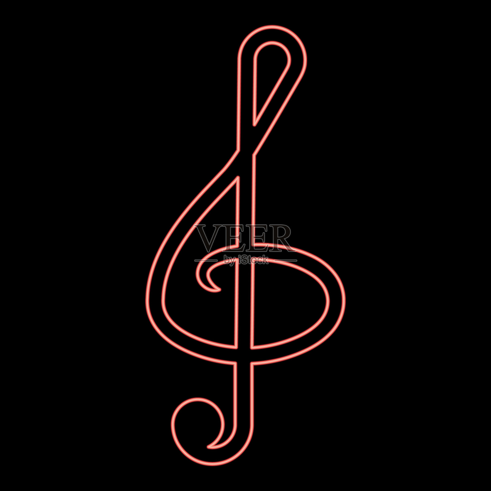 霓虹高音谱号图标黑色平面风格插画图片素材