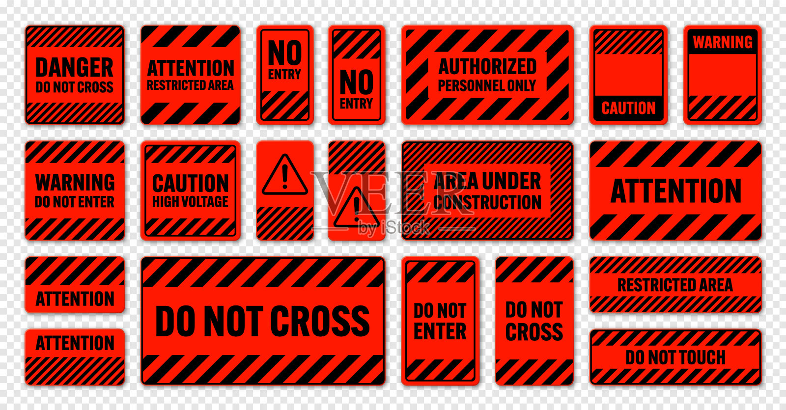 各种黑色和红色的对角线警告标志插画图片素材