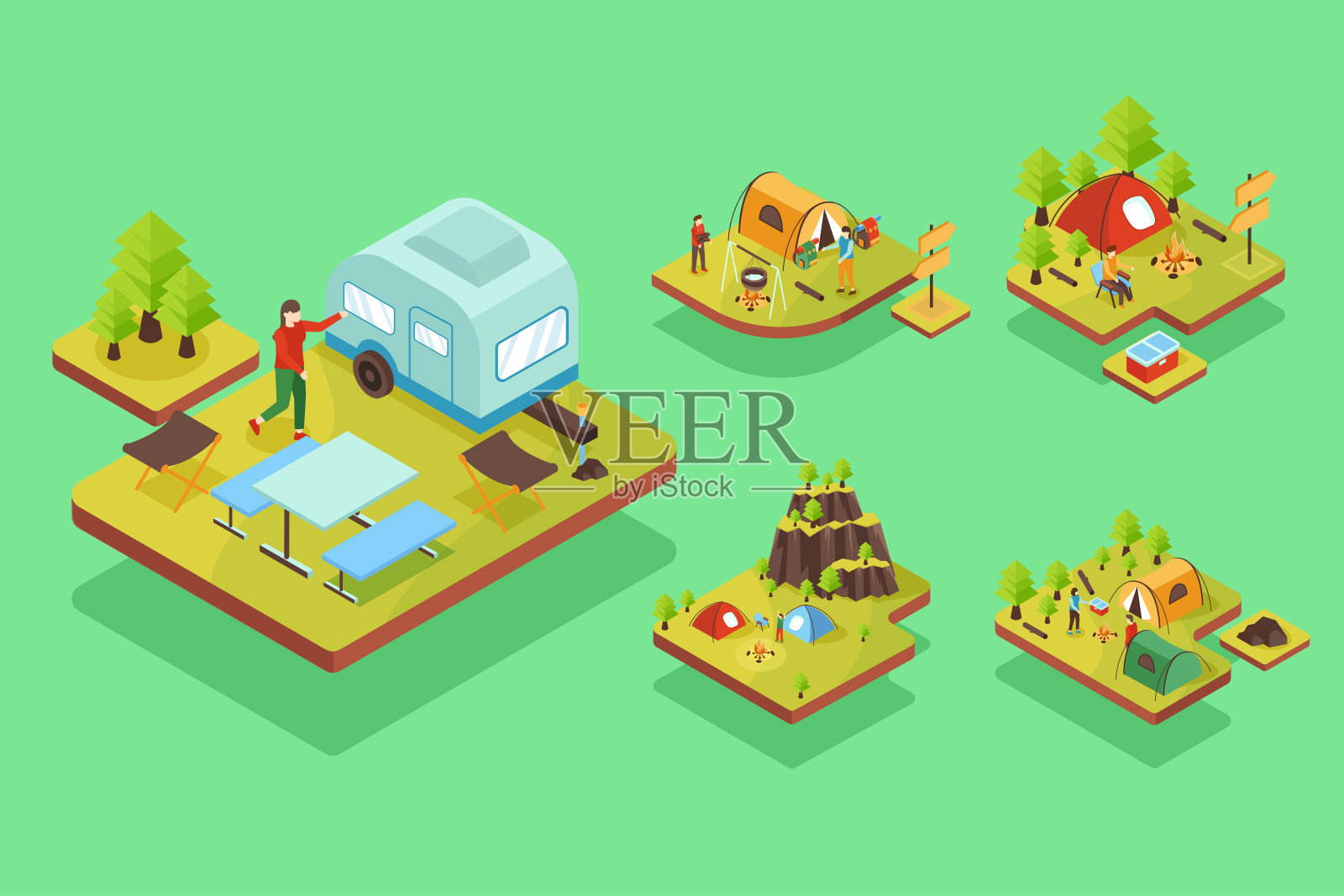 等距矢量插图度假和露营概念插画图片素材