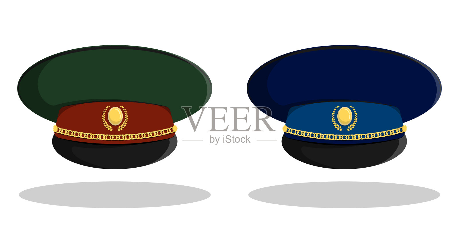 军官帽。陆军和空军将军的带帽徽的头饰。卡通矢量隔离在白色背景上插画图片素材