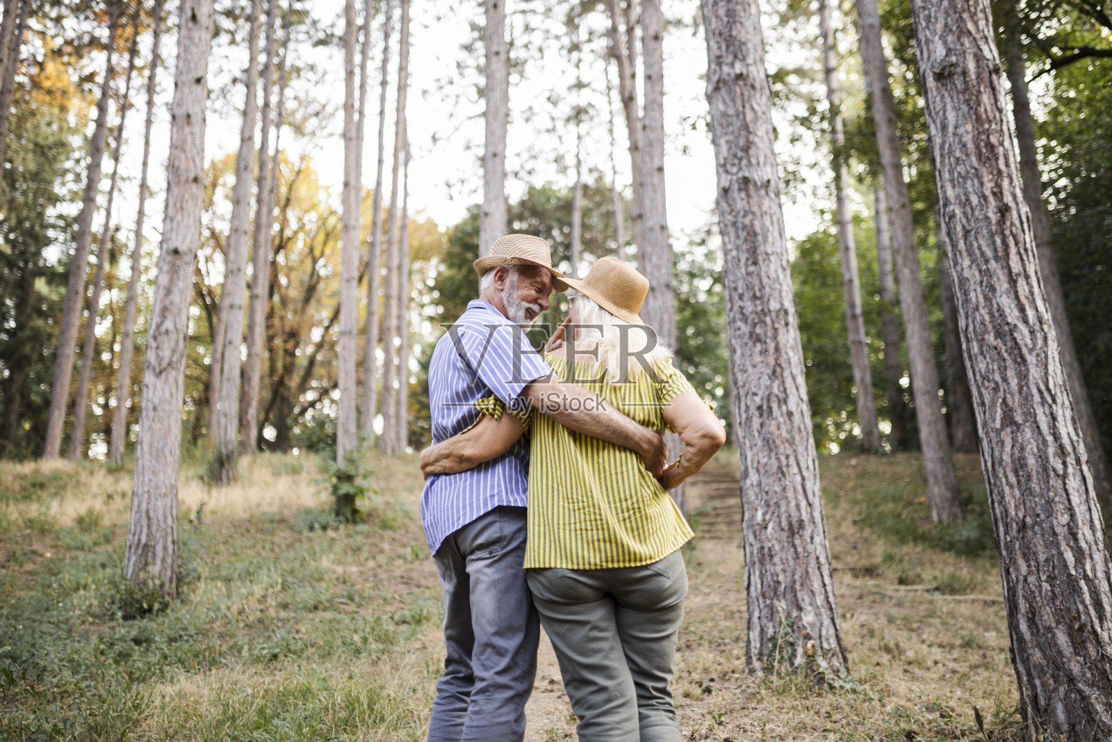 永远是最好的在一起，老夫妻微笑着在公园散步照片摄影图片