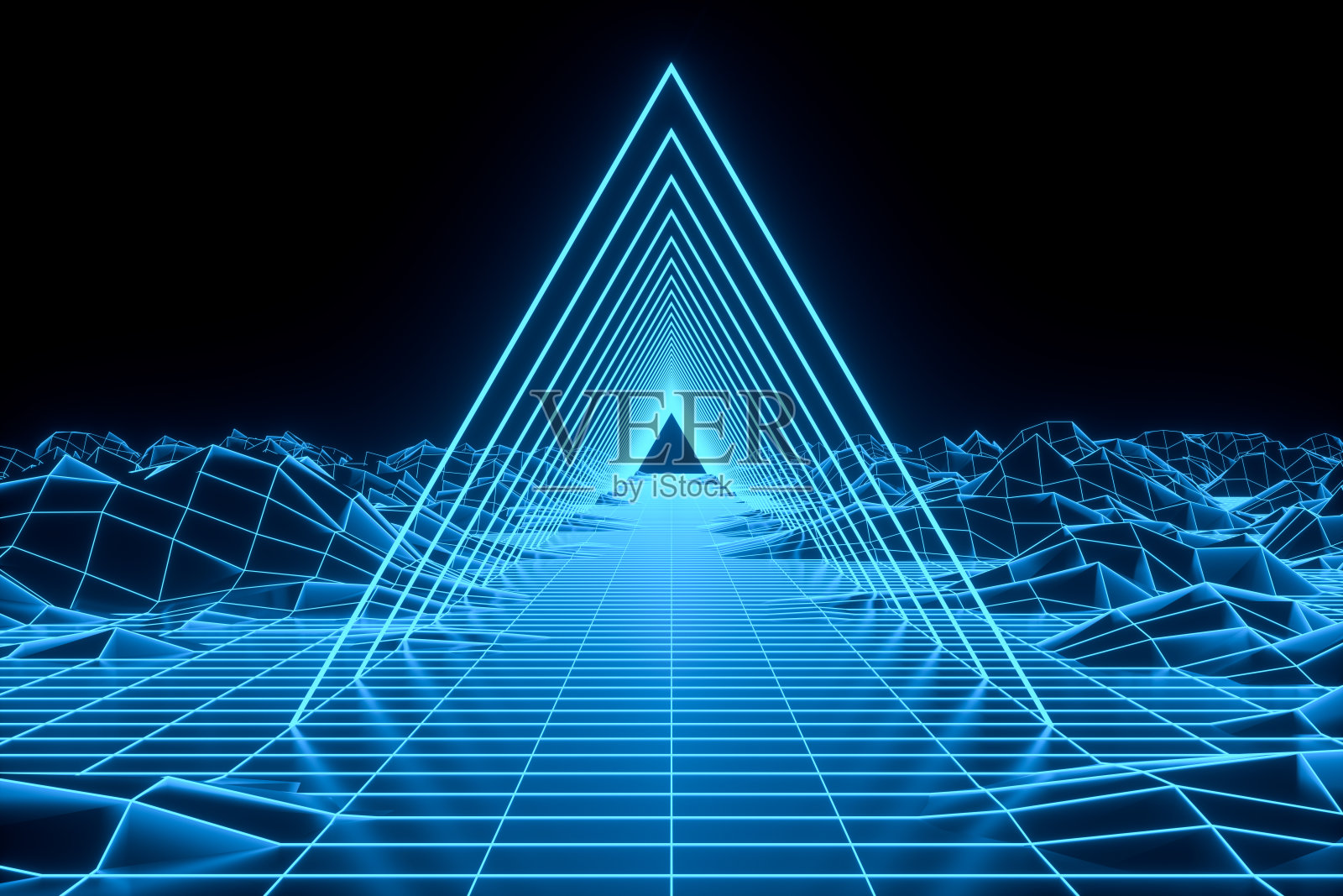 未来抽象背景元宇宙概念发光霓虹灯隧道照片摄影图片