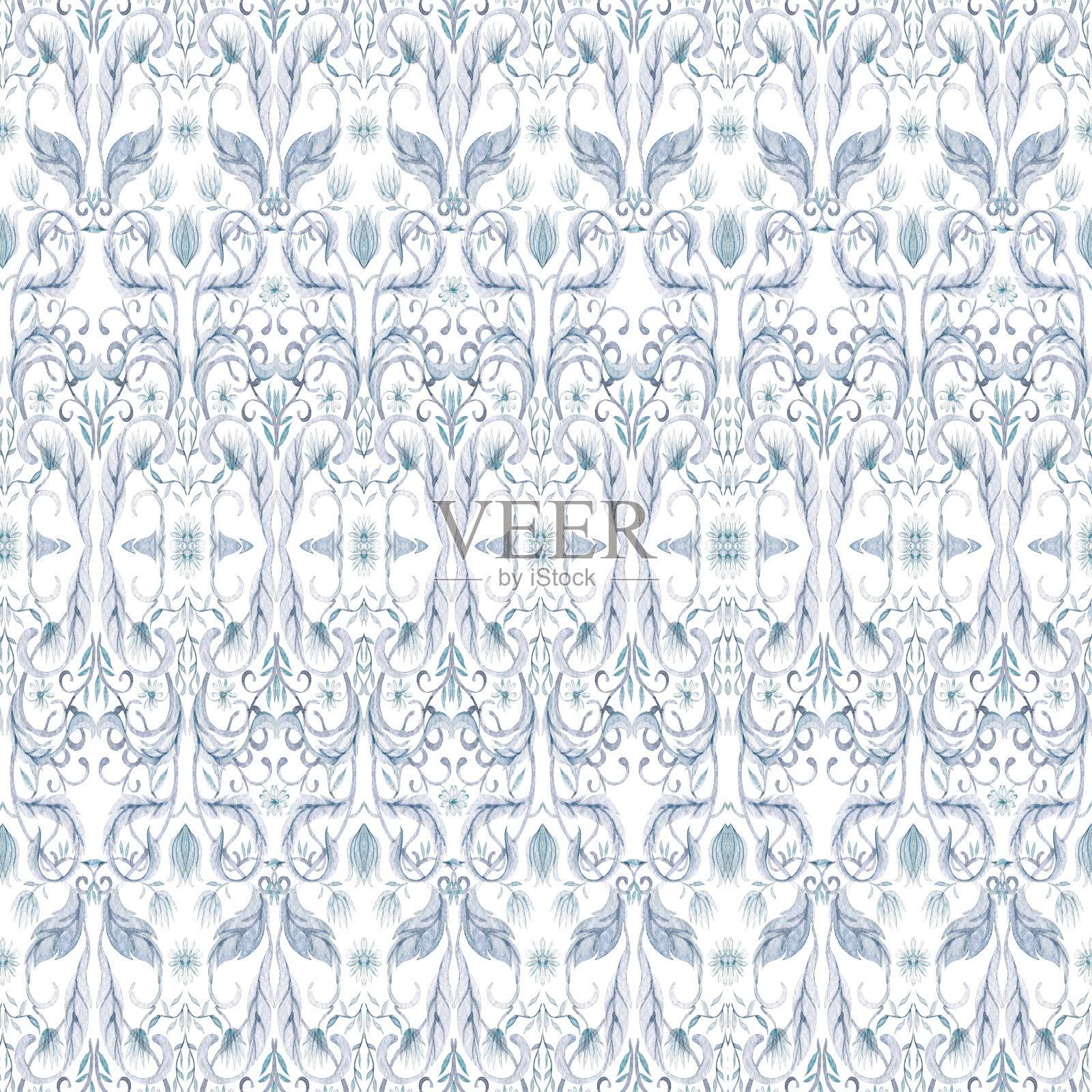 水彩复古抽象花卉无缝图案纹理。阿拉伯的瓷砖。插画图片素材