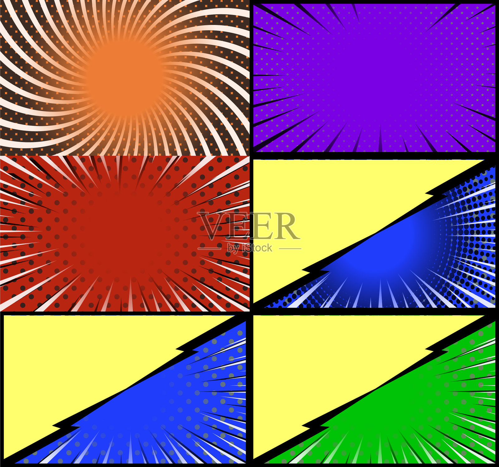 漫画书彩色框架背景与射线插画图片素材
