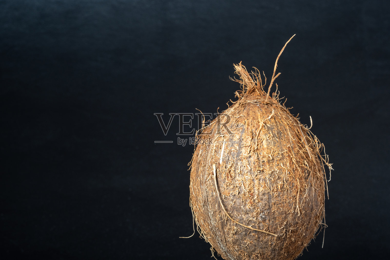 一个成熟的新鲜椰子在黑暗的背景照片摄影图片