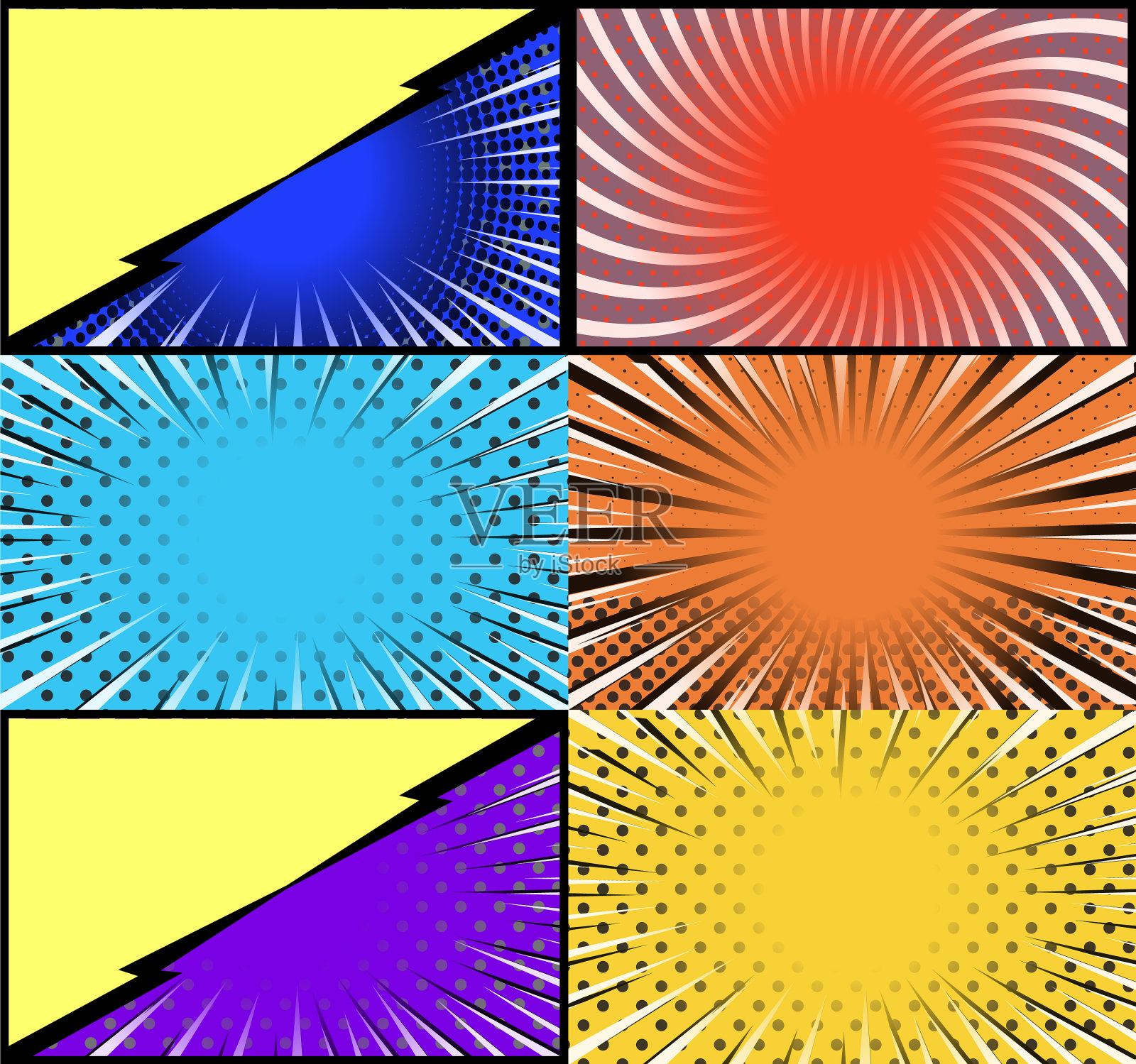 漫画书的彩色框架背景与插画图片素材