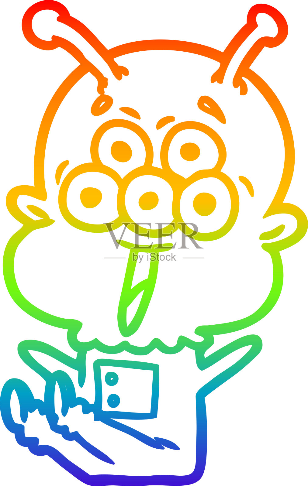 彩虹渐变线绘制一个快乐的卡通外星人插画图片素材