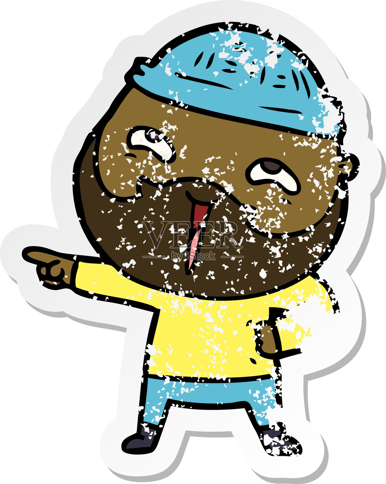 苦恼的贴纸卡通快乐的胡子男人插画图片素材