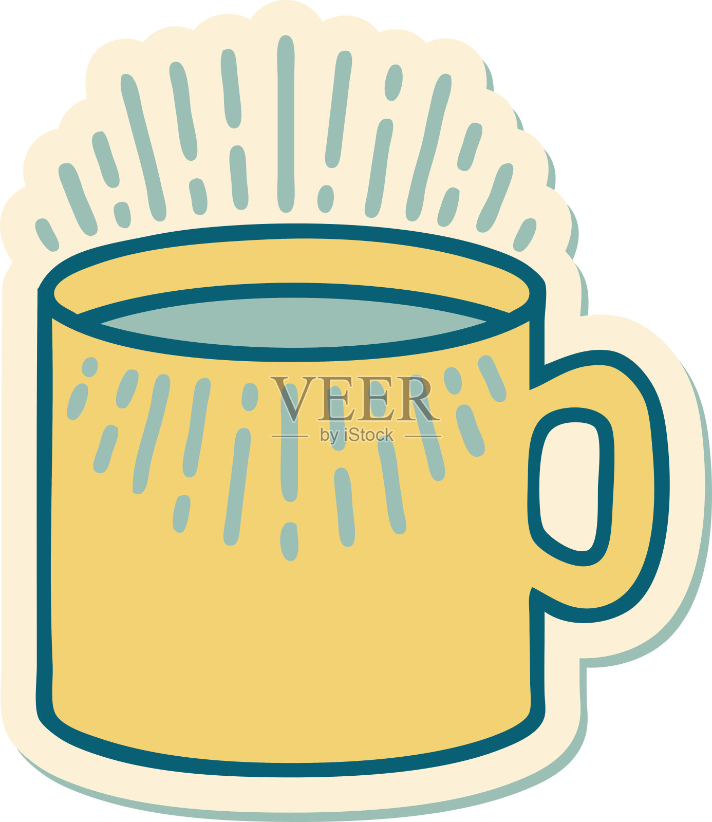 咖啡杯传统风格的纹身贴纸设计元素图片