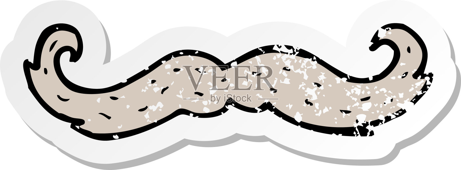 一个卡通胡子符号的复古心疼贴纸插画图片素材