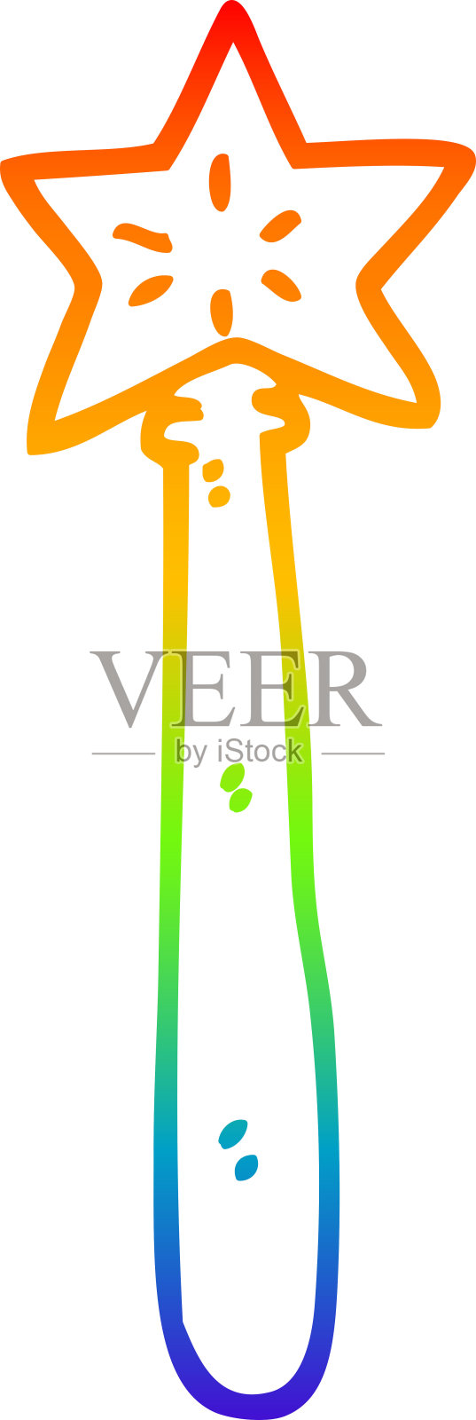 彩虹渐变线绘制的卡通魔术师魔杖插画图片素材