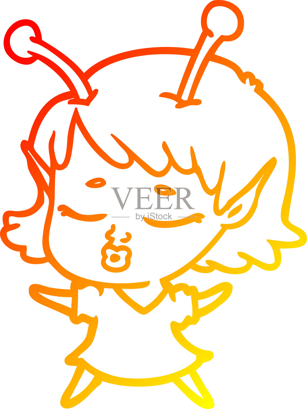 温暖的梯度线绘制一个可爱的外星女孩卡通设计元素图片