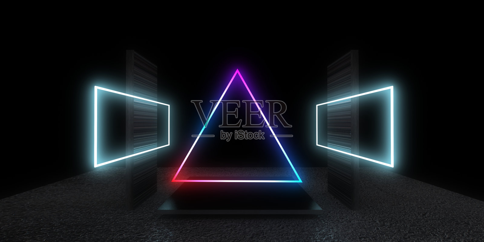 3D抽象背景霓虹灯。霓虹灯隧道。空间构造。3d插图照片摄影图片