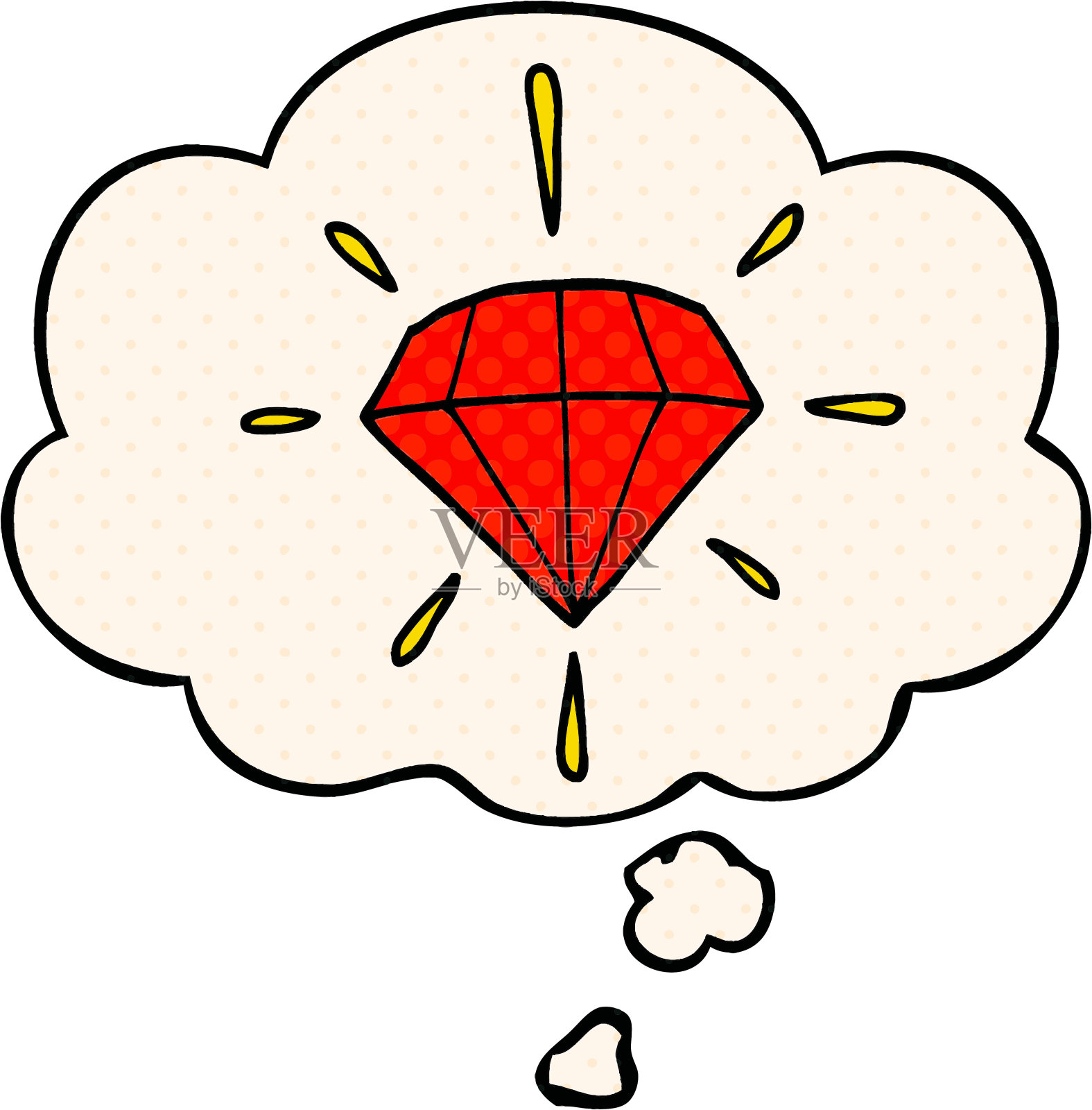 漫画纹身钻石与思想泡泡在漫画风格插画图片素材