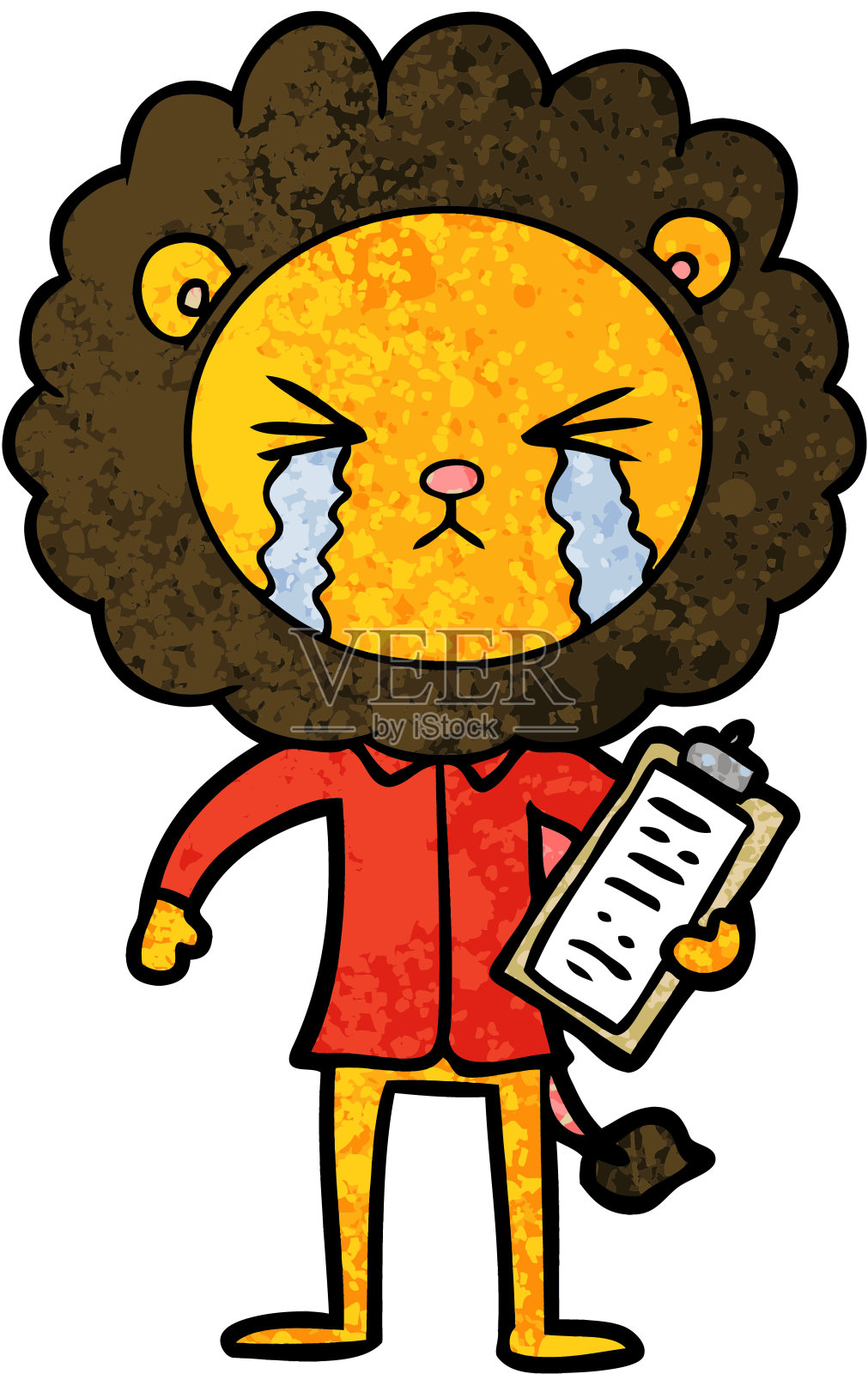 卡通哭泣的狮子与剪贴板插画图片素材