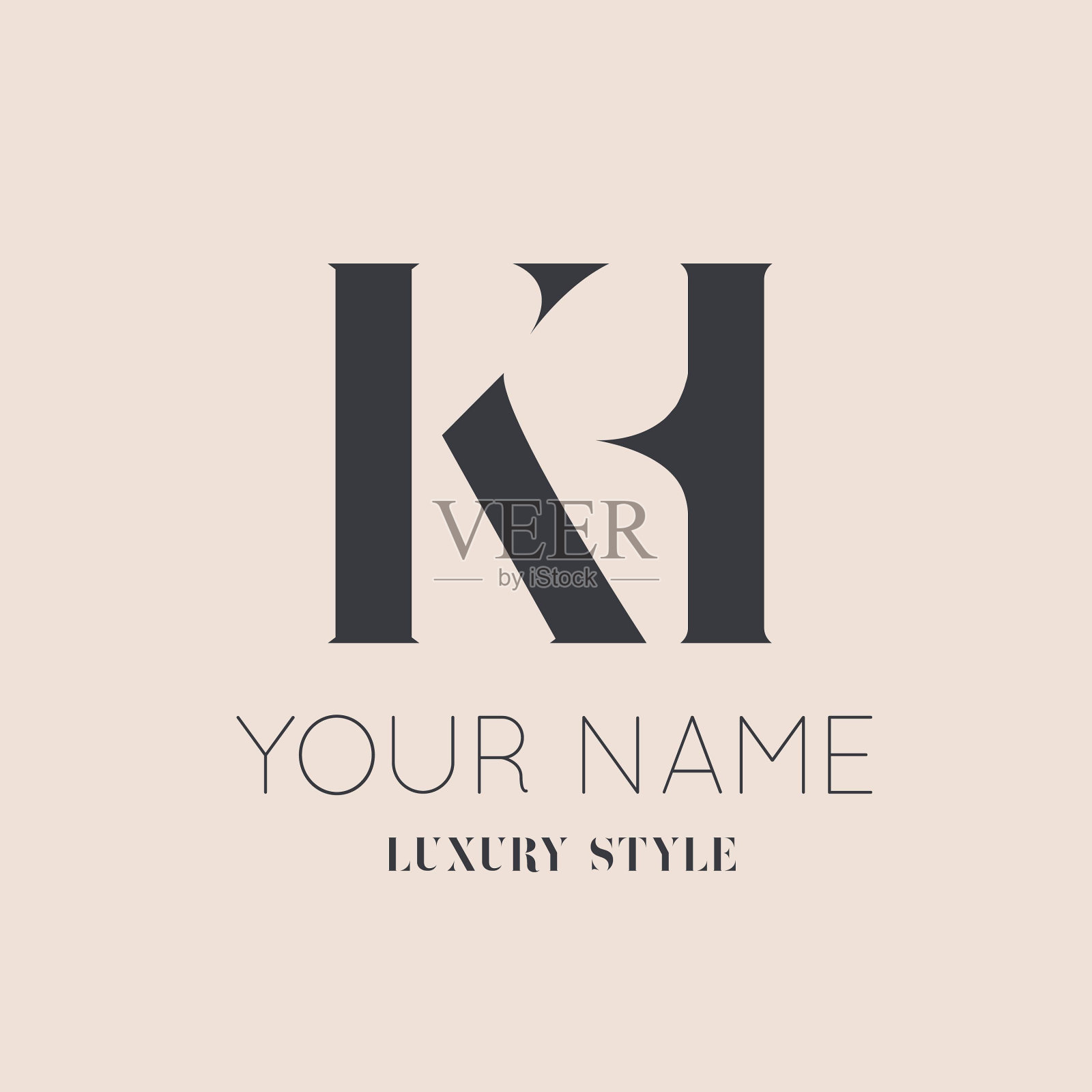 KH字母标志。大写衬线字母k，字母h签名图标。豪华风格抽象字母首字母。插画图片素材