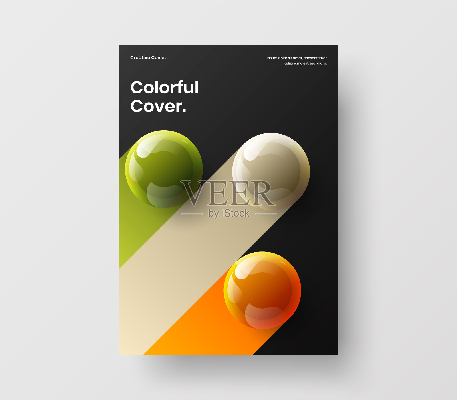 独特的目录封面设计矢量模板。明亮的3D球明信片概念。插画图片素材