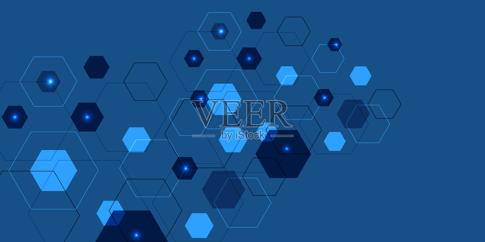 蓝色背景上的六边形图案。基因研究，分子结构。化学工程。创新科技的概念插画图片素材