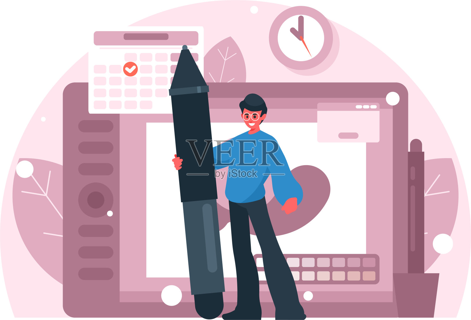 带触控笔的男人插画图片素材