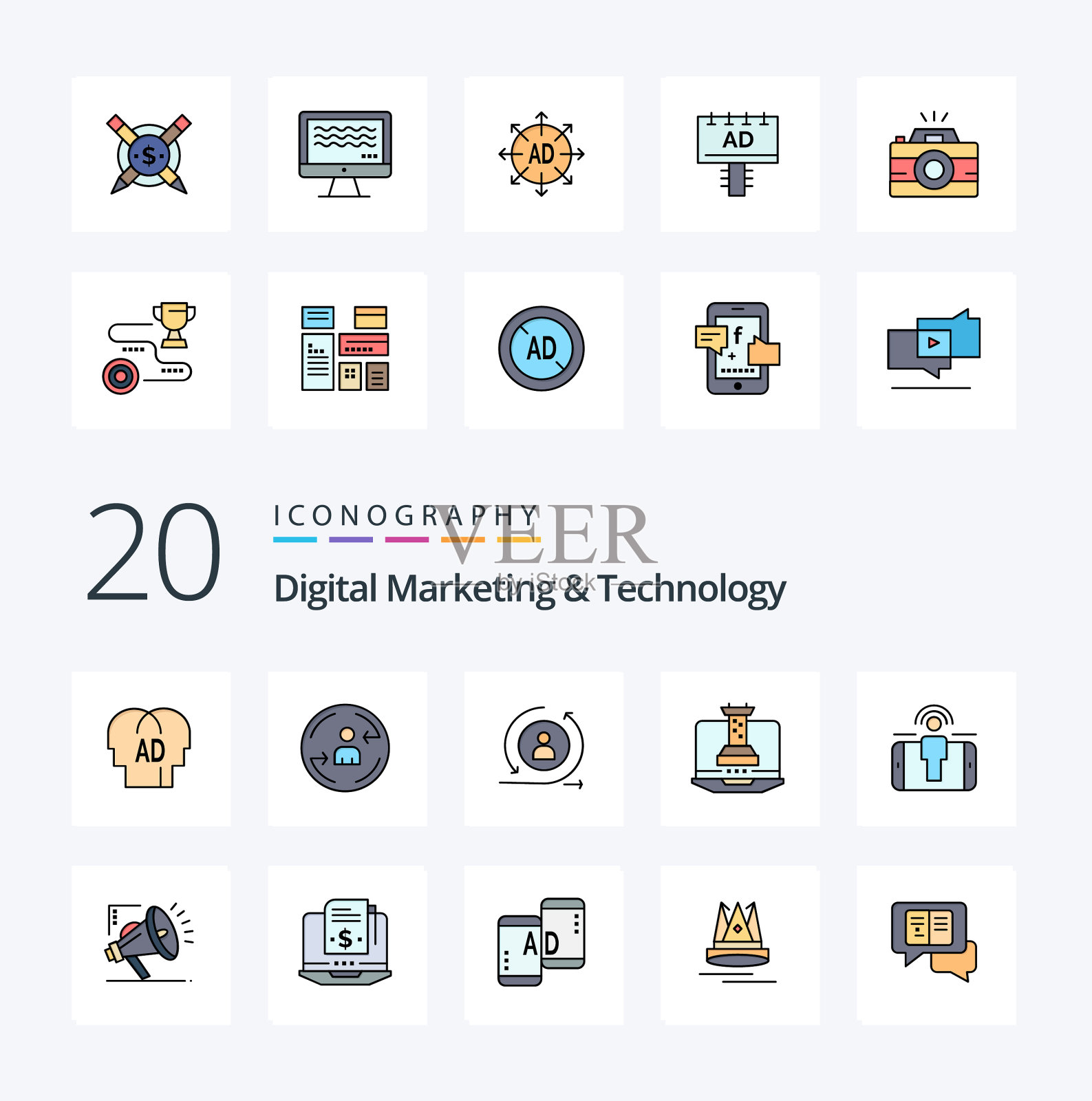 20 .数字营销和技术线填充插画图片素材