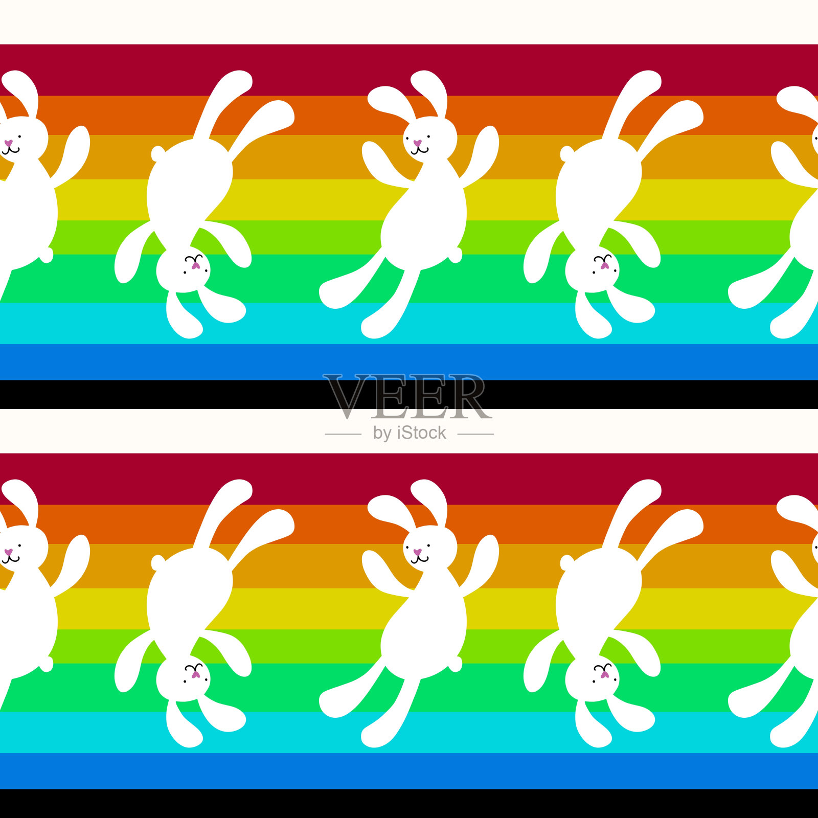 用于织物、纺织品、包装和亚麻布的卡通兔子无缝图案插画图片素材